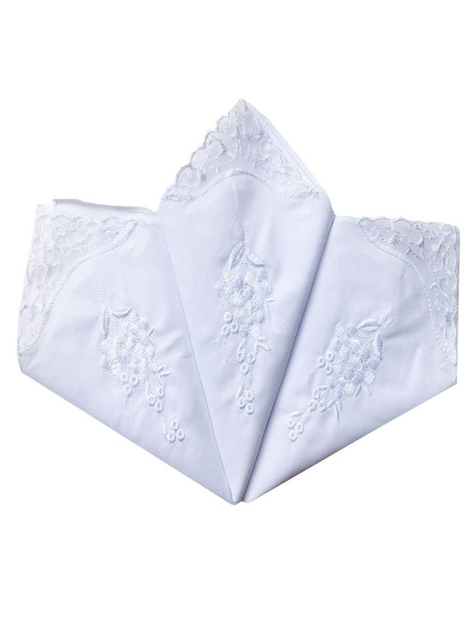 CoCoUSM Womens White Embroidered Cotton Lace Handkerchiefs Pack Bulk - Image 3